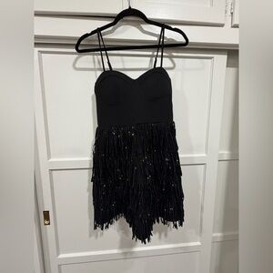 Brand New Trixxi Elegant Black Dress with Fringe Accents